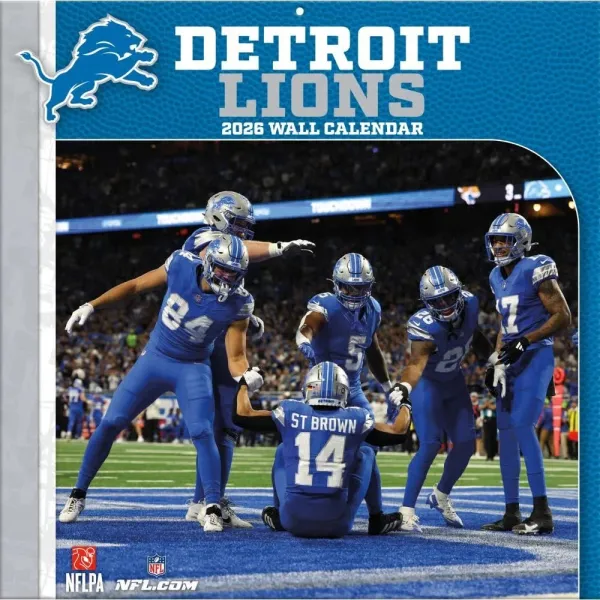Calendario da parete 2026 Detroit Lions 12" x 12" fronte