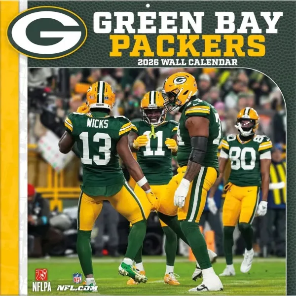 Green Bay Packers 12" x 12" 2026 Calendario de Pared Delantero