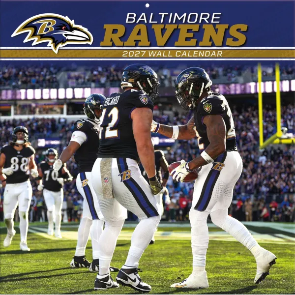 Calendrier mural 2027 des Ravens de Baltimore, 12" x 12"