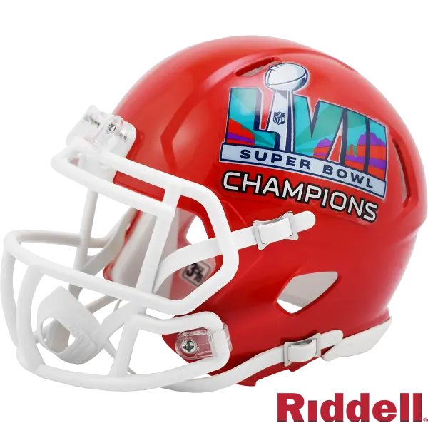 Côté gauche du mini casque des champions du Super Bowl 57 des Kansas City Chiefs